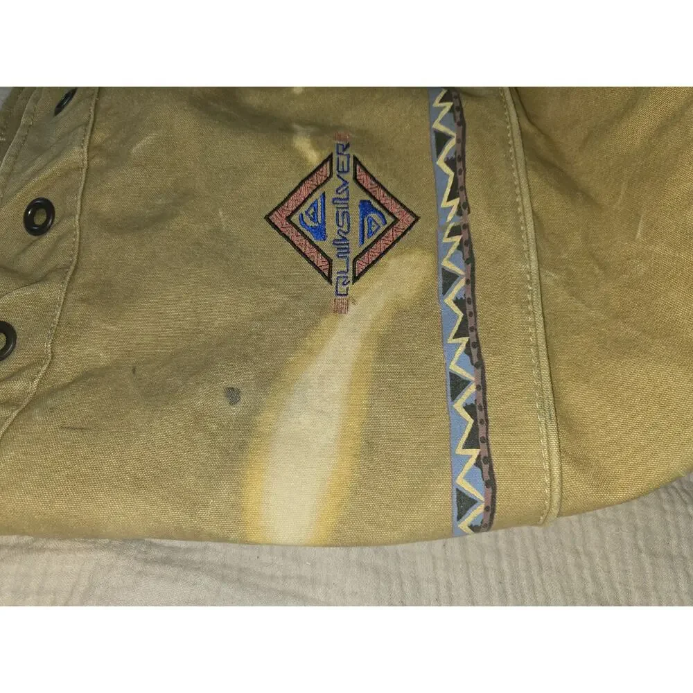VTG Quicksilver Backpack Tan Rucksack Drawstring Bag 90s surf thrash skate rare